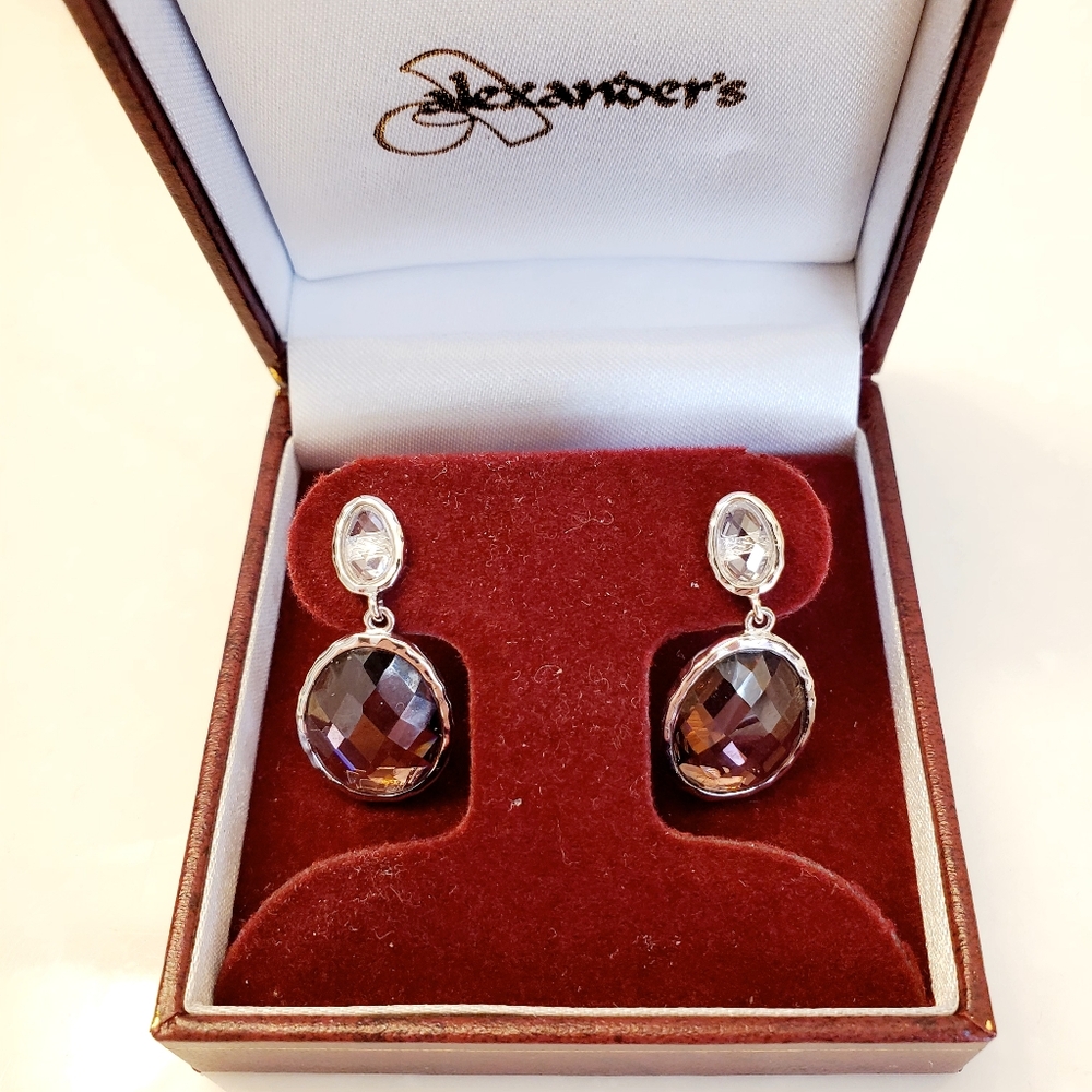 Elle Sterling Silver and Purple Drop Earrings, Jewelry Store Brand, New
